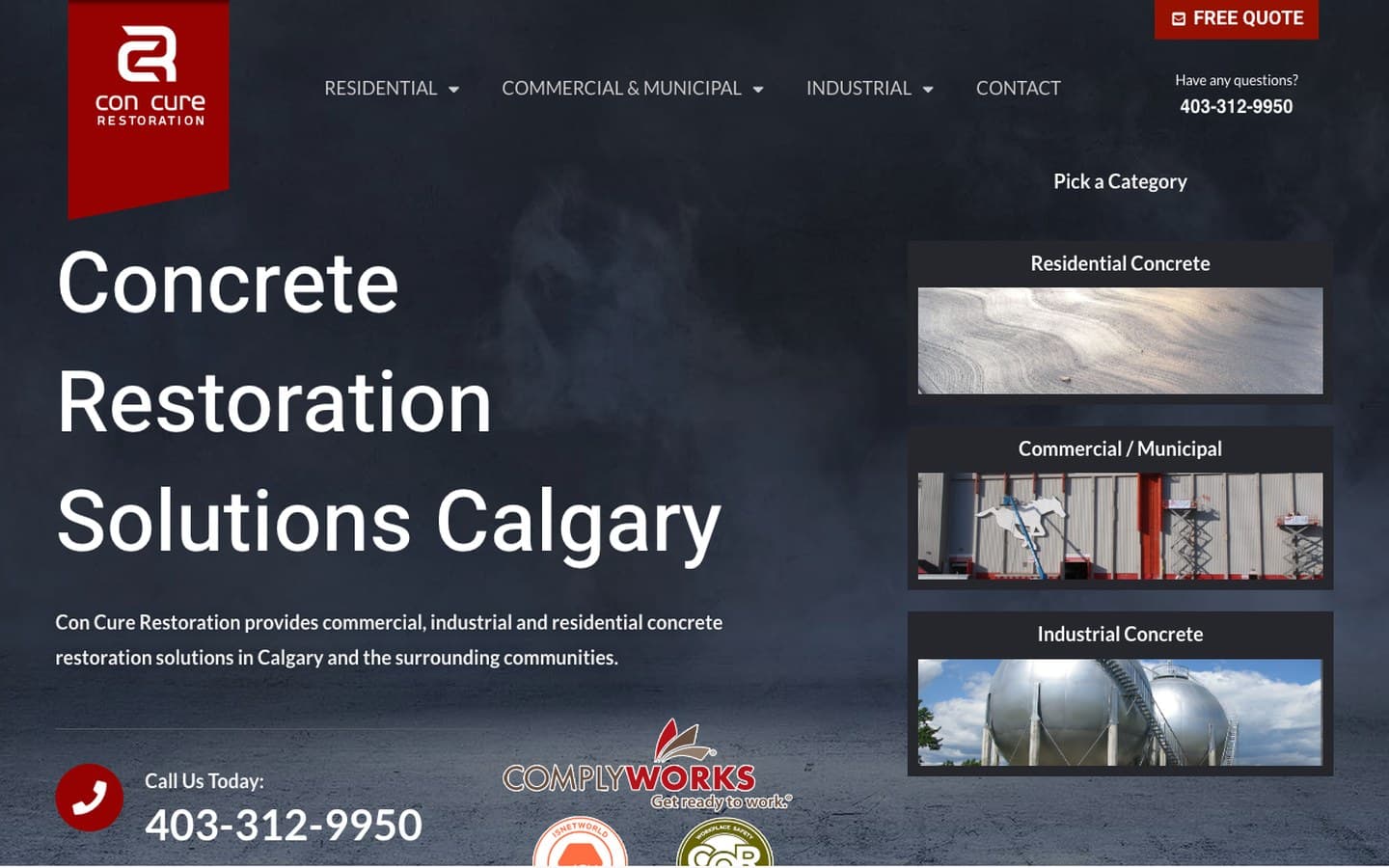 Concure Restoration website homepage
