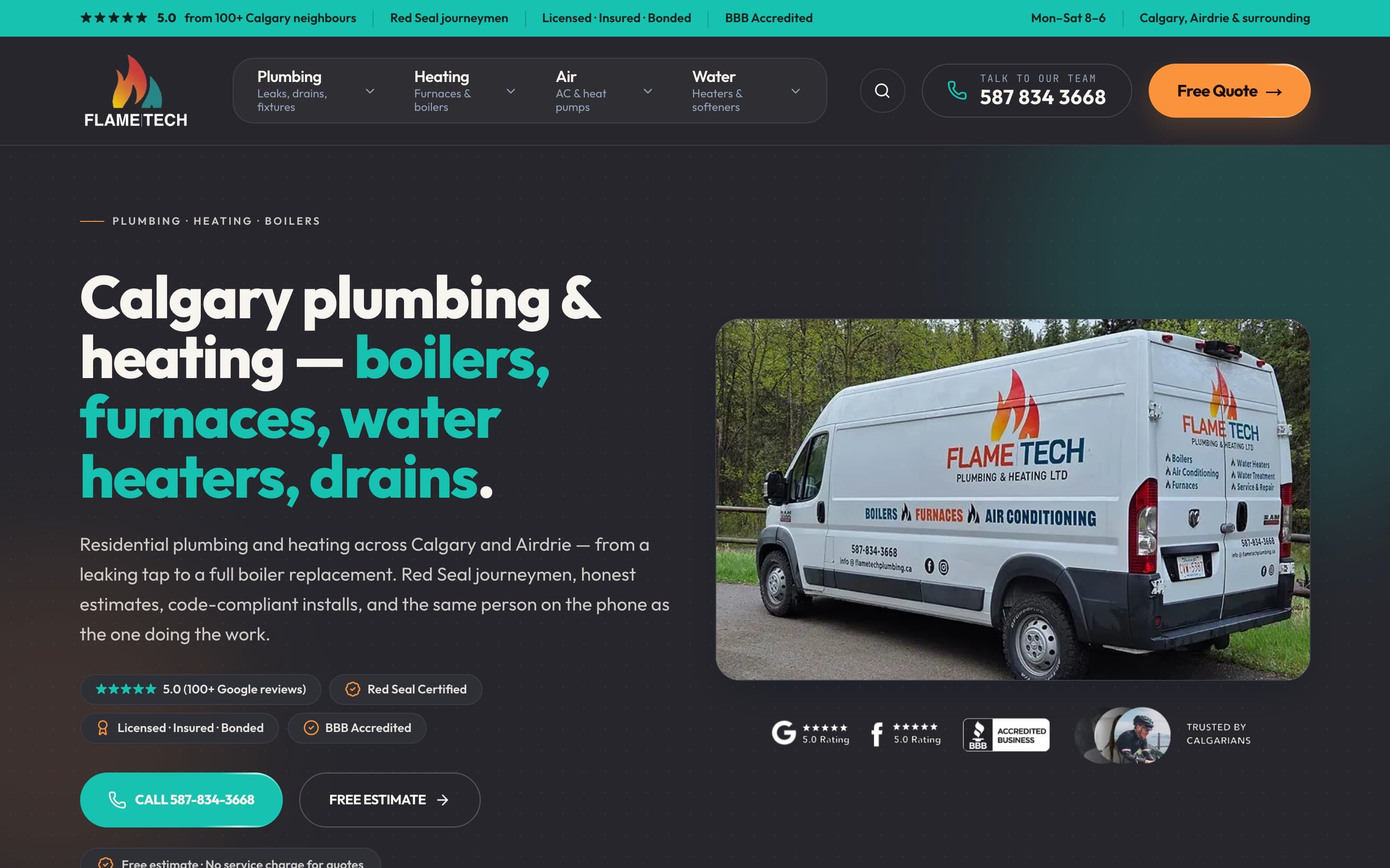 FlameTech Plumbing & Heating website homepage